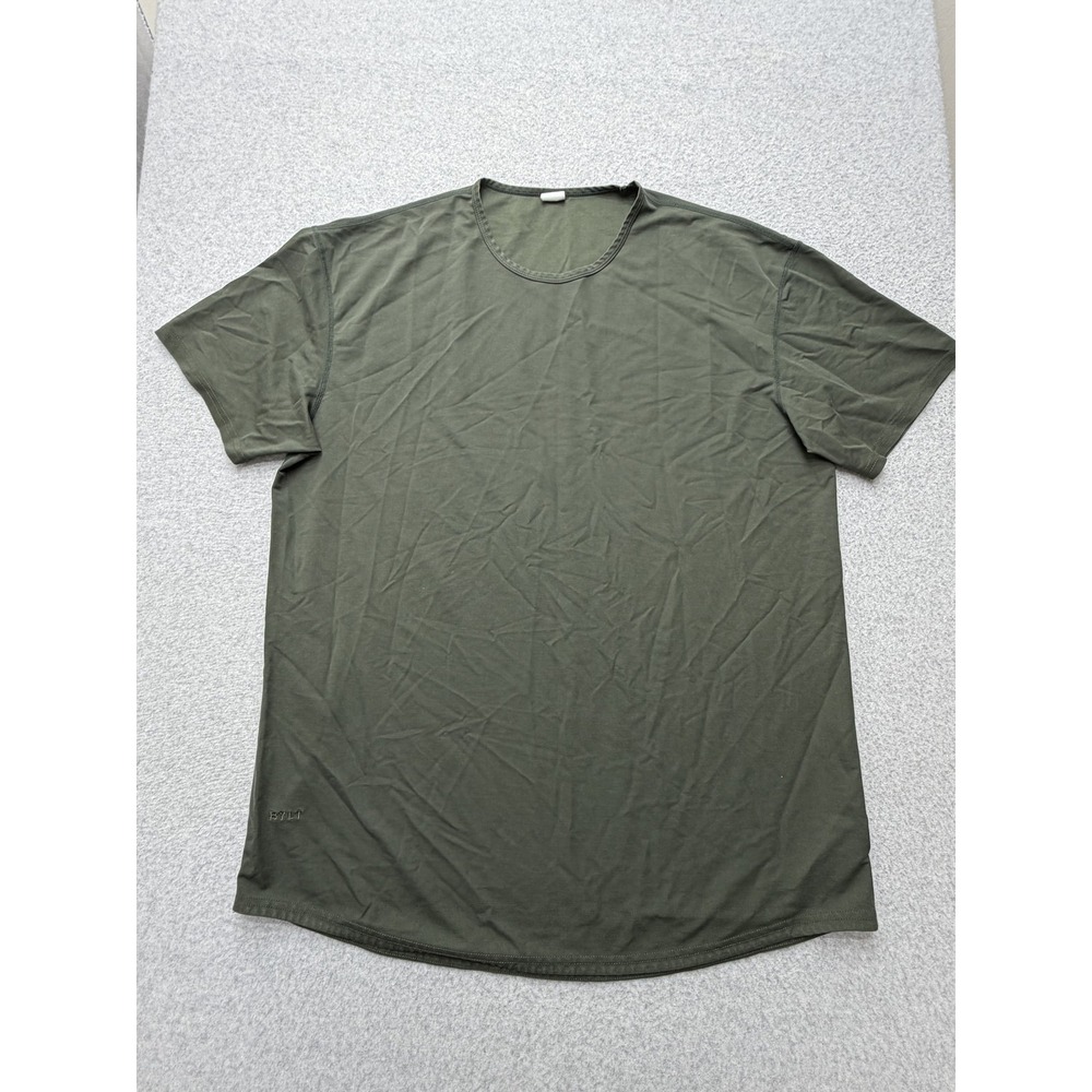 BYLT Shirt Mens XL Olive Drop-Cut TENCEL Blend Curved Hem Soft Crewneck Tee